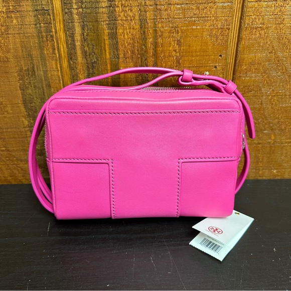 Tory Burch Block T-Double Zip Crossbody - Crazy Pink - Picture 2 of 6